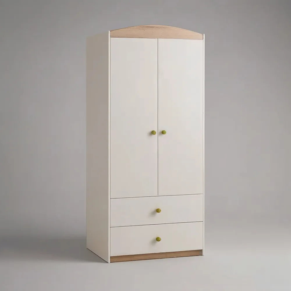Szafa 100 x 55 x 190 cm Biała i klarowny Dąb z 2 drzwiami i 2 szufladami