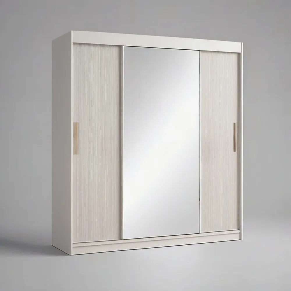 Szafa 240 x 220 x 60 cm biały z drzwi przesuwnych i centralnego lustra