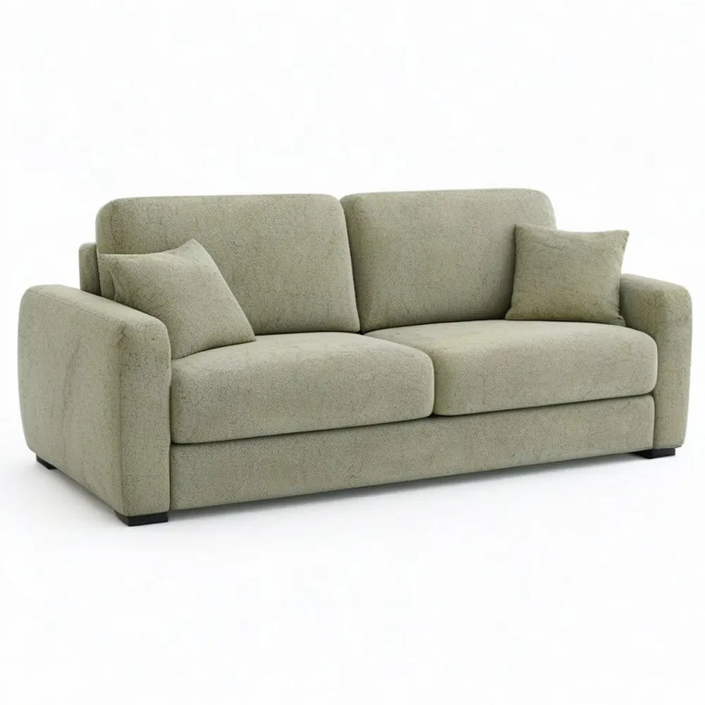 Sofa 220 x 90 x 85 cm Trzy fotele z tapicerką poliestrową tkaniny w kolorze zielonym i 2 poduszki