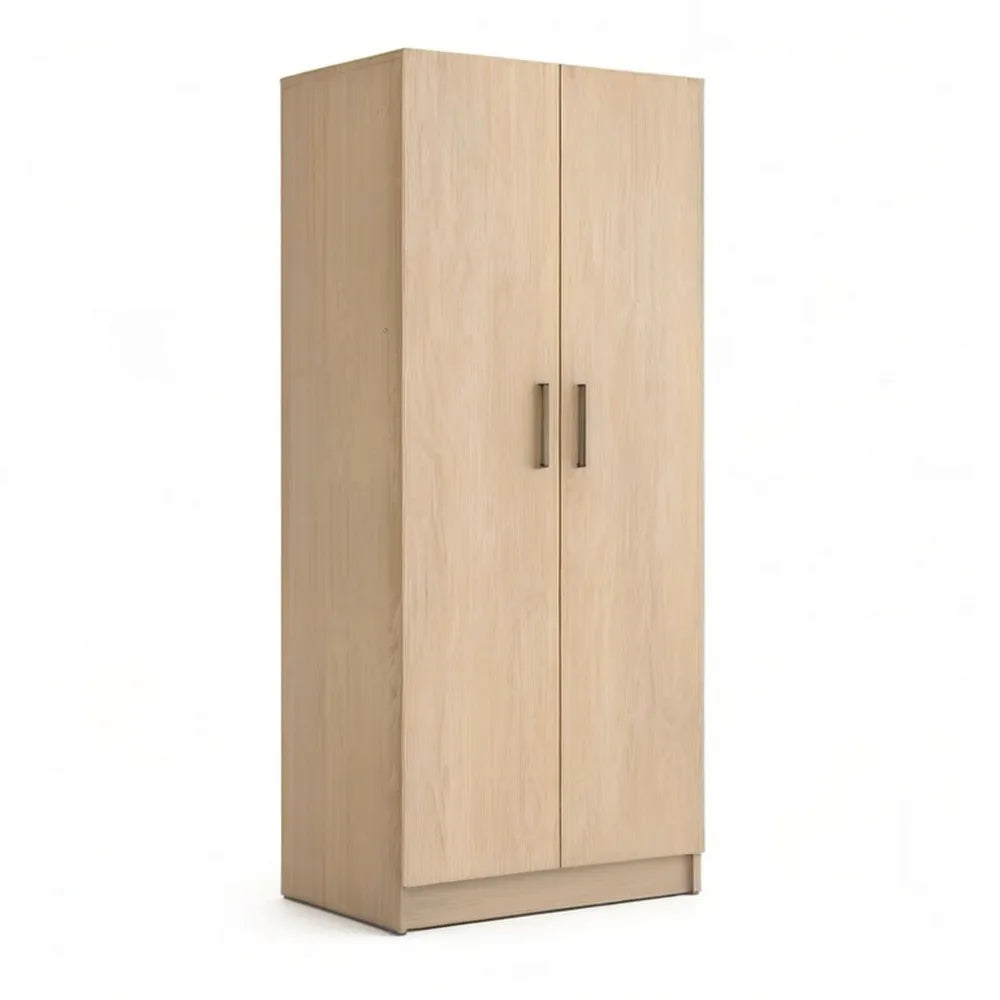 Szafa 100 x 55 x 200 cm z 2 drzwiami od MDF w optyce Dąb naturalny naturalna i czarnych uchwytów
