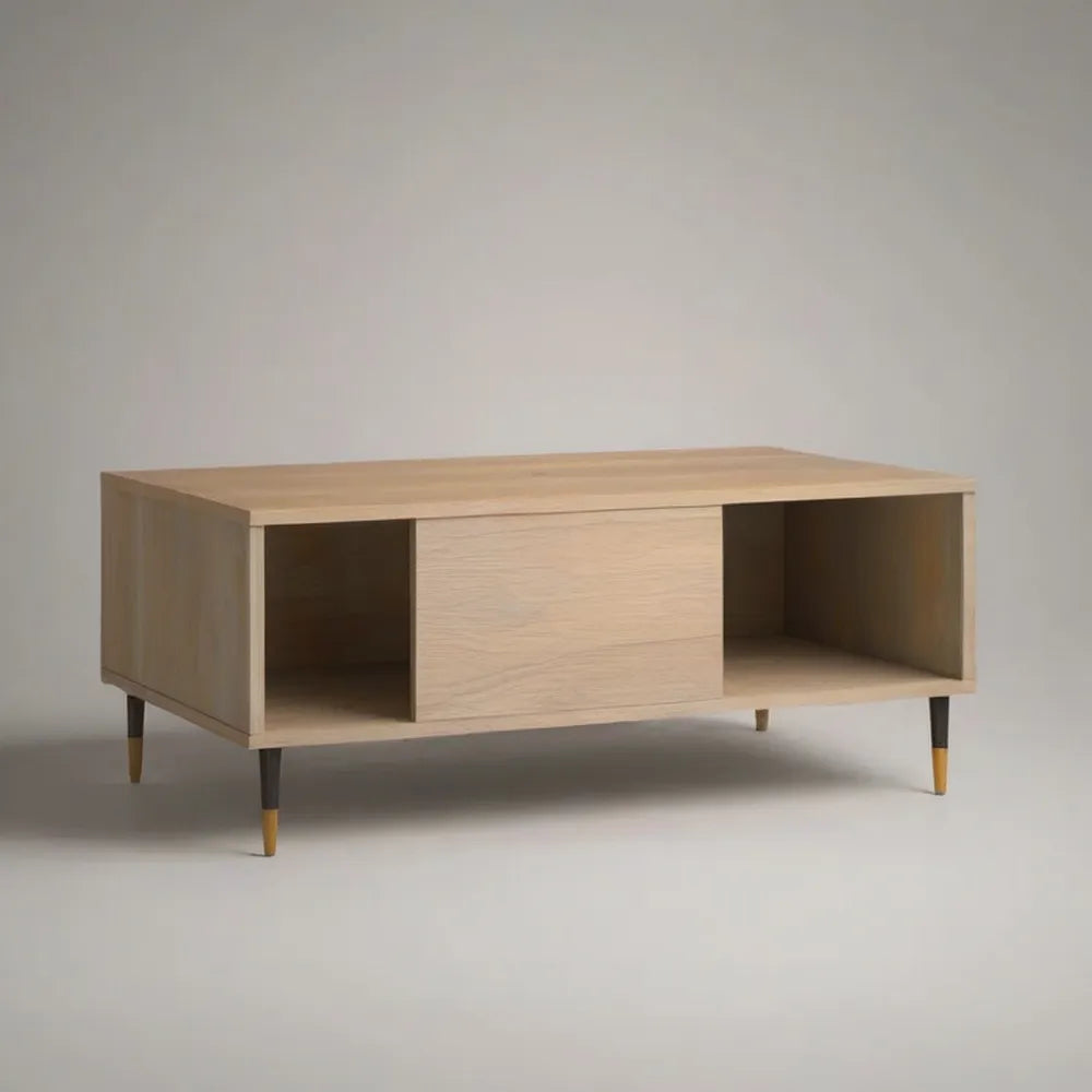 Stolik kawowy, Prostokątny stolik do kawy 120 x 60 x 45 cm w MDF z otwartą komorą i szufladą