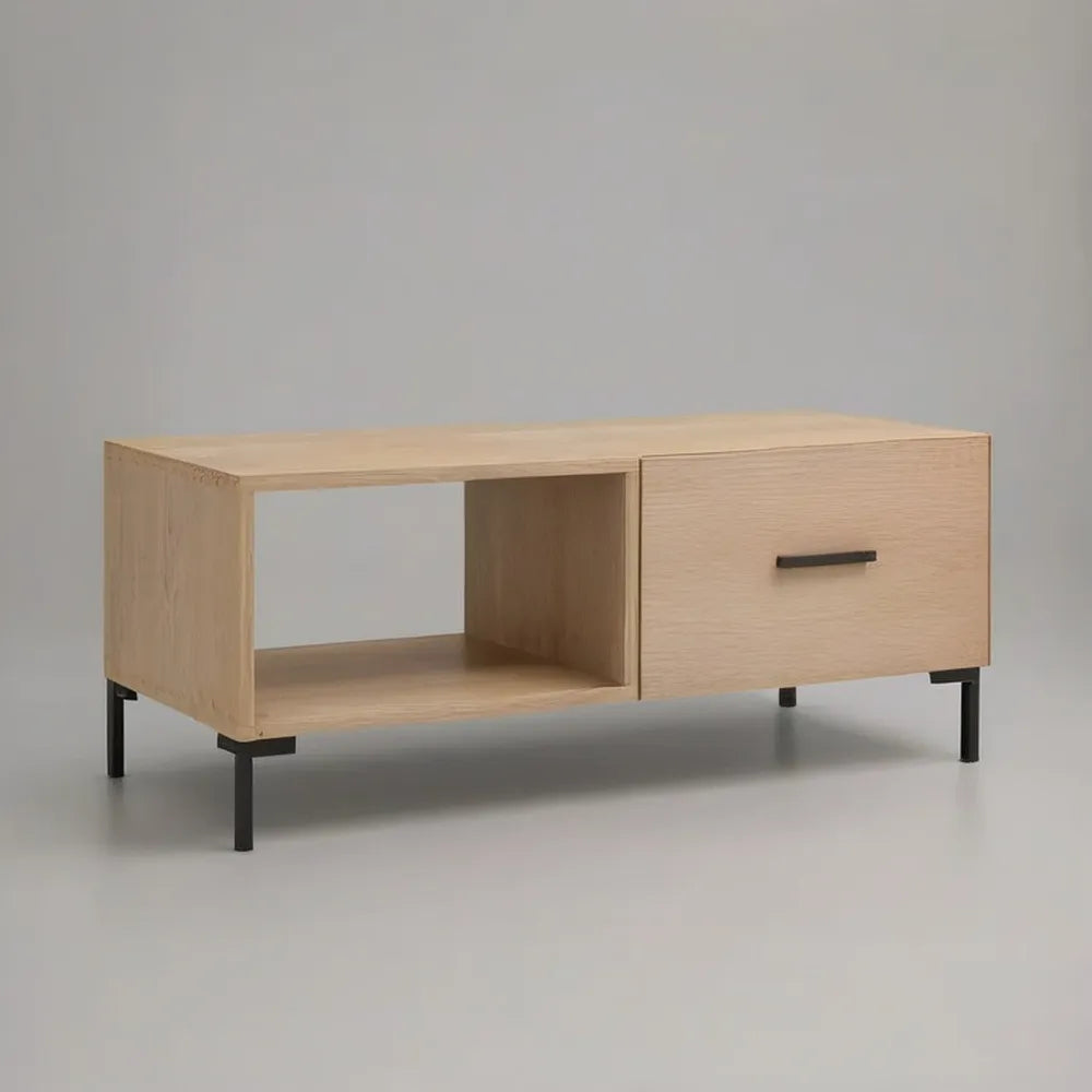 Stolik kawowy, 120x60x40 cm stolik kawowy w dębie naturalnym MDF z szufladą i otwartym przedziałem