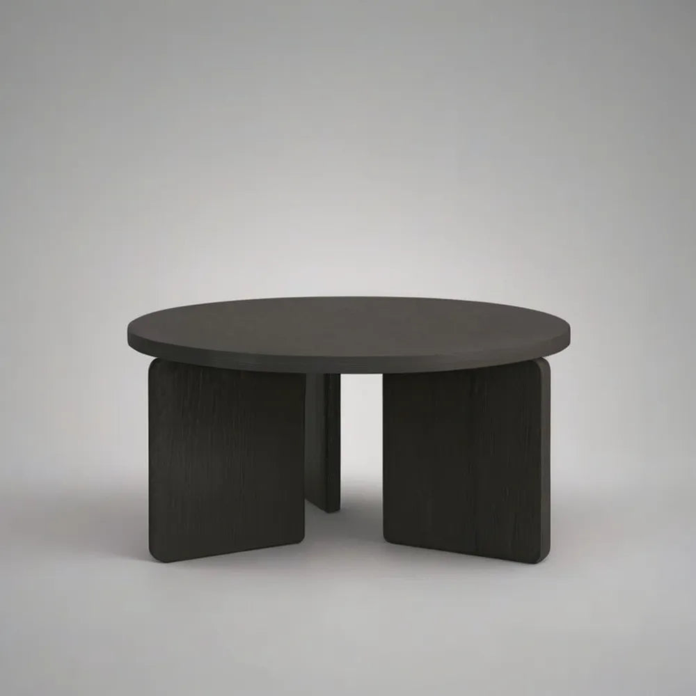 Stolik kawowy, Stół okrągły pokoju dziennego 100x100x40 cm w kolorze czarnym efekt drewna MDF