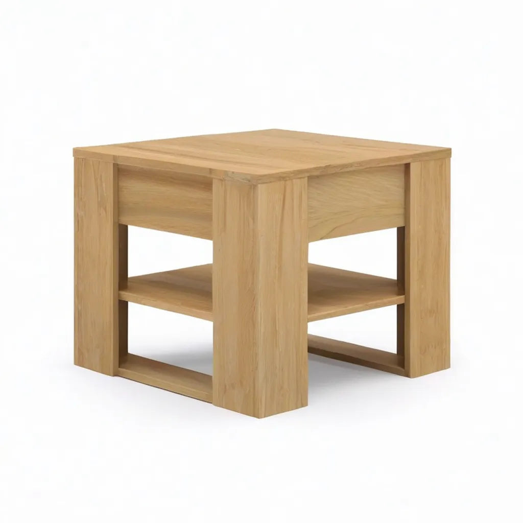 Stolik kawowy, Kwadratowy stolik kawowy w dębie naturalnym 80 x 80 x 45 cm z dolną półką