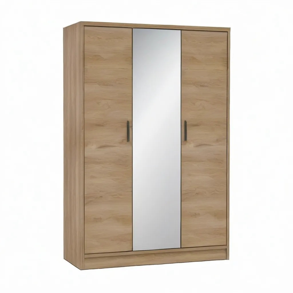 Szafa 3-drzwiowa z lustrem 120 x 52 x 200 cm w panelowym truciolare melaminy naturalny dąb