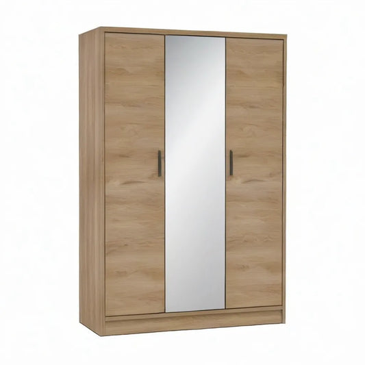 Szafa 3-drzwiowa z lustrem 120 x 52 x 200 cm w panelowym truciolare melaminy naturalny dąb