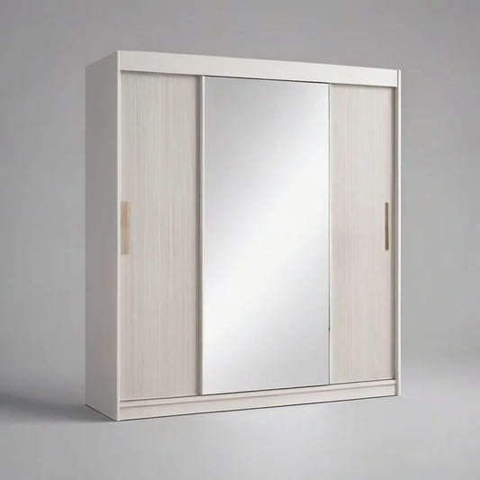 Szafa 240 x 220 x 60 cm biały z drzwi przesuwnych i centralnego lustra