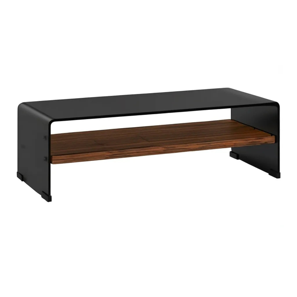 Stolik kawowy, Prostokątny stolik do kawy 100 x 50 x 40 cm w czarnej stali i efekt MDF z orzechem włoskim z półką