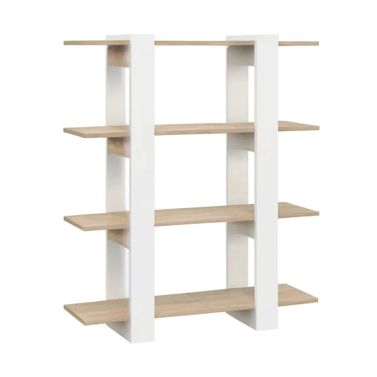 Regał, Biblioteka separatora pokoju 4 poziomy w białym i dębowym melaminowanym płycie wiórowej 160 x 30 x 180 cm