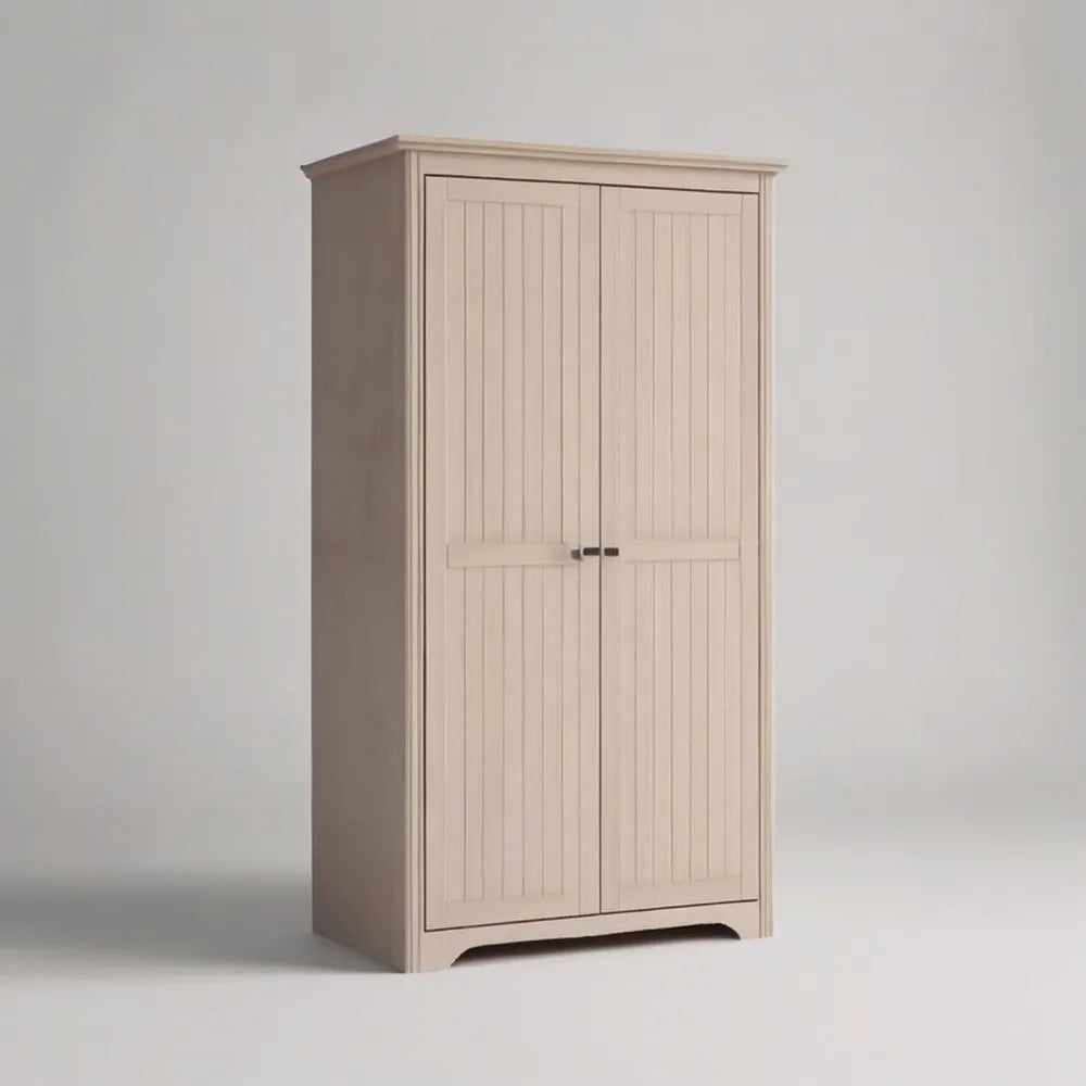 Szafa 180 x 90 x 50 cm MDF kości słoniowej z 2 drzwiami z pionowymi paskami
