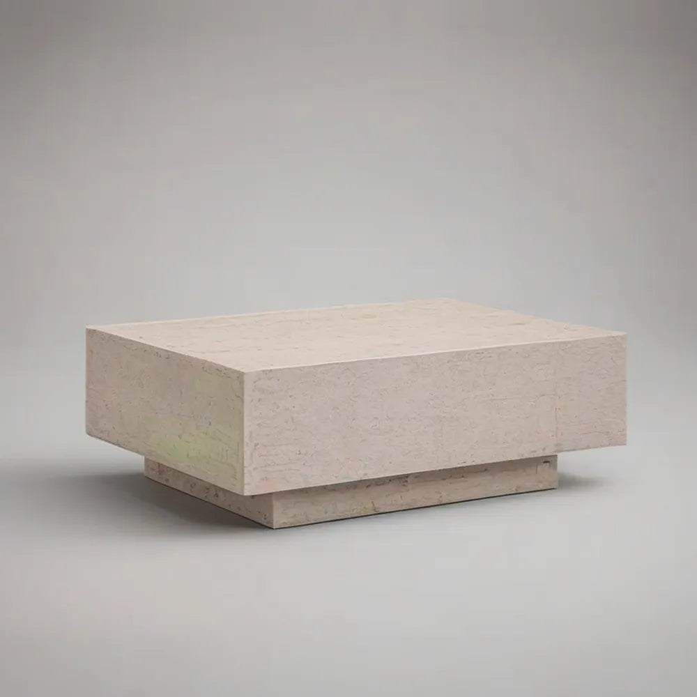 Stolik kawowy, prostokątny stolik do kawy 120 x 70 x 35 cm efekt beżowy trawertynowy MDF