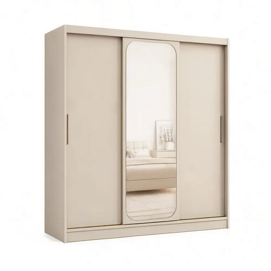 Szafa 200x60x220 cm z 3 drzwiami przesuwnymi i lusterkami Beige Złota