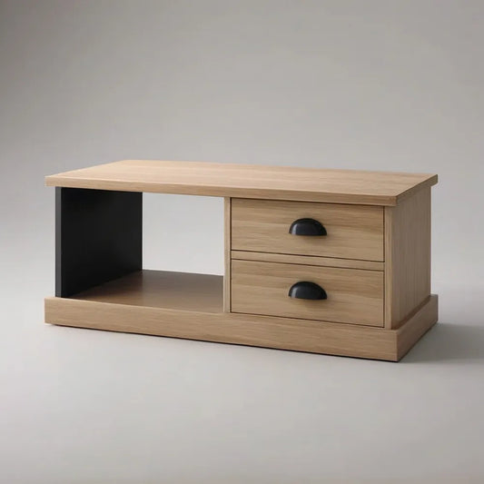 Stolik kawowy, 120x60x40 cm stolik kawowy w MDF z naturalnym efektem dębu z dwiema szufladami i otwartym komorą