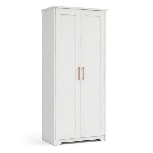 Szafa na garderoby 2 drzwi w kolorze białym MDF 80 x 52 x 190 cm ze złotymi uchwytami