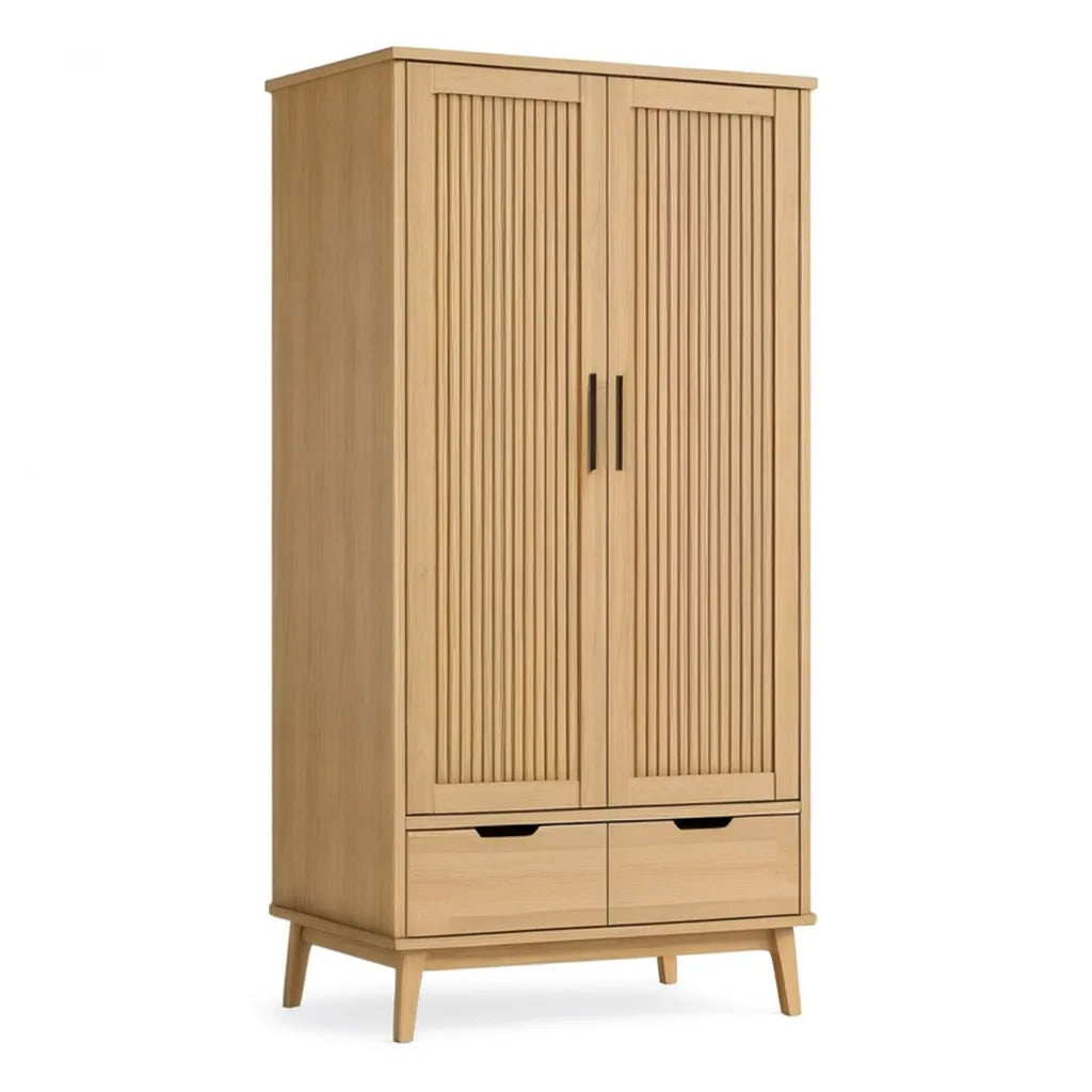 Szafa z 2 drzwiami i 2 szufladami z MDF z okleiną dębową o prostokątnej naturze 90 x 55 x 190 cm