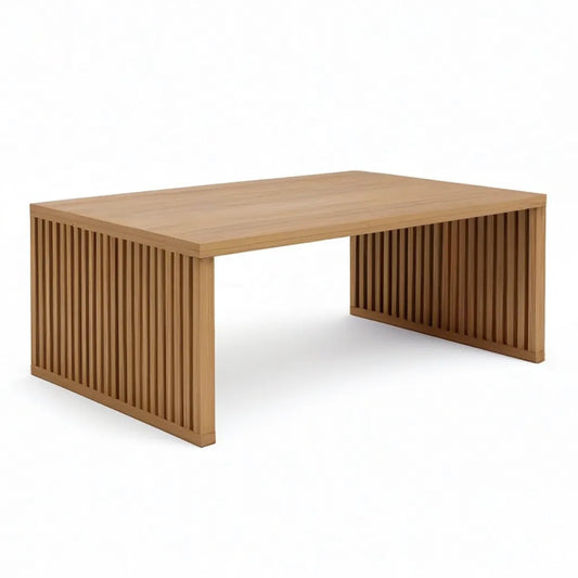 Stolik kawowy, Prostokątny stolik do kawy 100 x 60 x 45 cm w MDF fornirowanym naturalnym bambusie