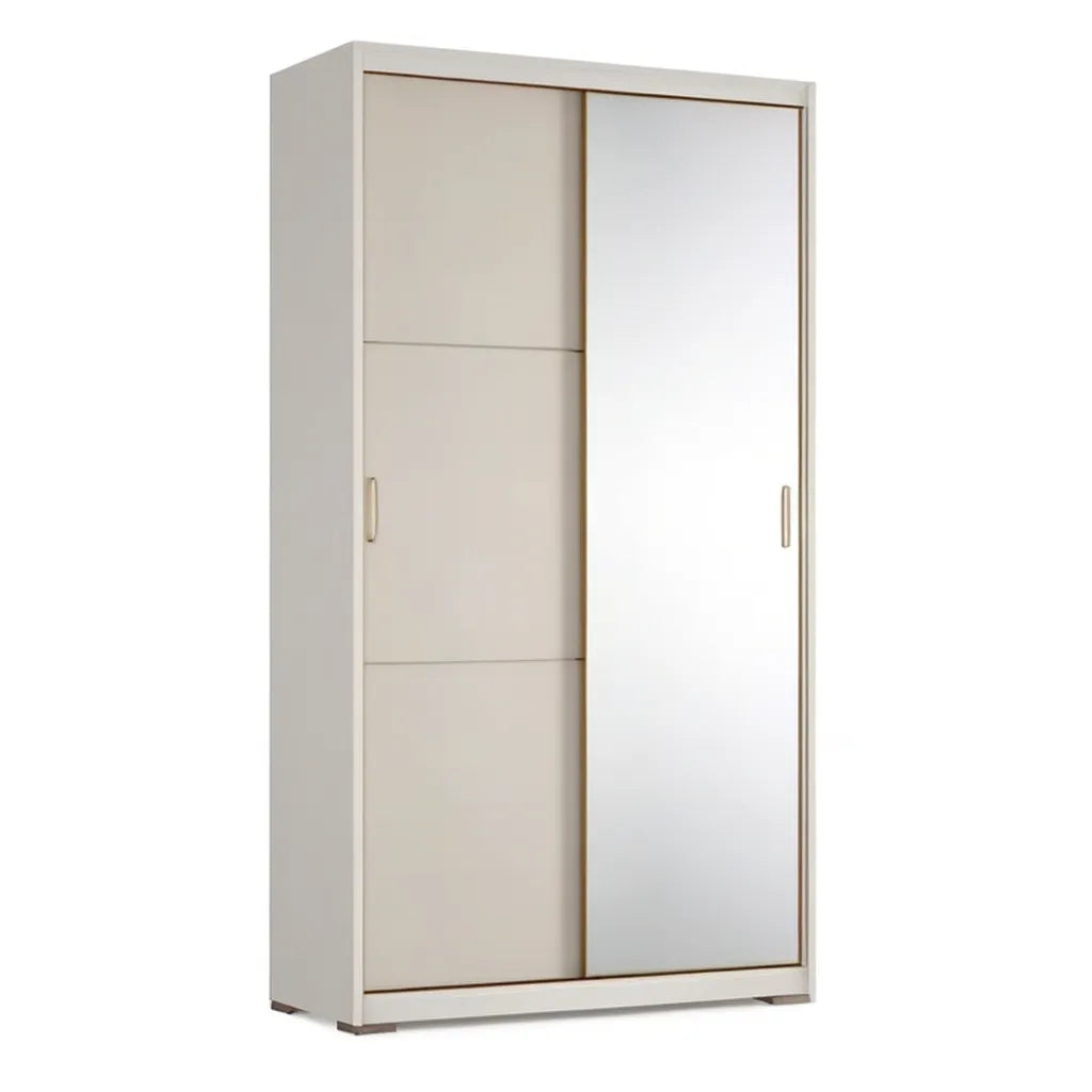 Szafa 2-drzwiowa przesuwne z białym i złotym prostokątnym lustrem 120 x 60 x 200 cm w melaminowej tablicy
