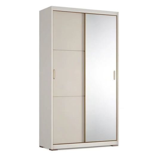 Szafa 2-drzwiowa przesuwne z białym i złotym prostokątnym lustrem 120 x 60 x 200 cm w melaminowej tablicy