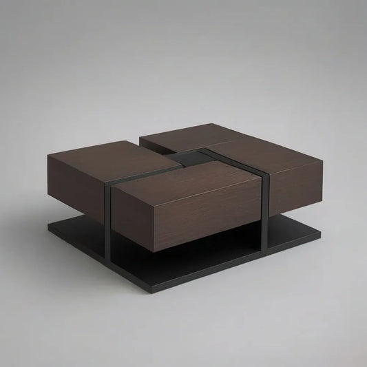 Stolik kawowy, 120x80x40 cm stolik kawowy w MDF efekt ciemnobrązowego drewna o czarnej konstrukcji geometrycznej