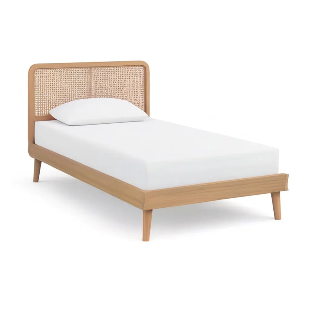 Łóżko pojedyncze ramka 90 x 200 cm lite drewno rattan Prostokątna naturalna