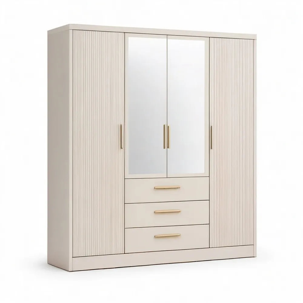 Szafa 200 x 55 x 210 cm z drzwiami i szufladami z lustrem Beżowa MDF