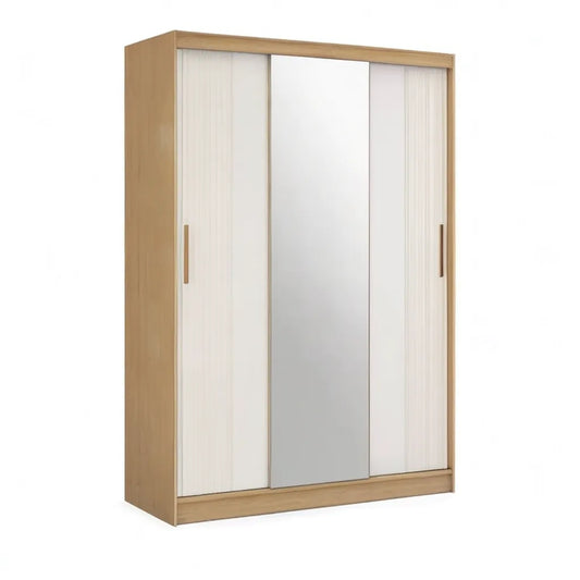 Szafa, Szafka na drzwi przesuwne 180 x 60 x 200 cm z płyty wiórowej z powłoką żywicy melaminowej w naturalnym szkle dębowym i lustrzanym