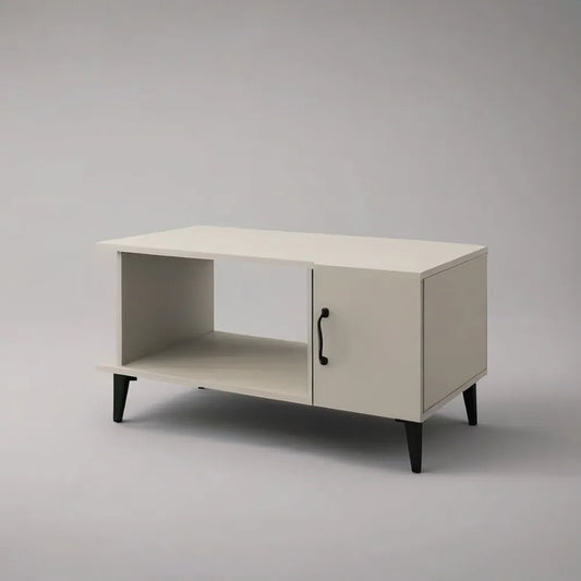 Stolik kawowy, Pokój dzienny do kawy 100x50x45 cm w kolorze białym MDF z schowkiem i drzwiami