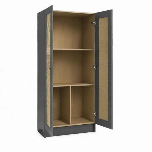 Szafa z 2 drzwiami z MDF i rattanowego braidu z dębu czarnego optyki 80 x 40 x 180 cm