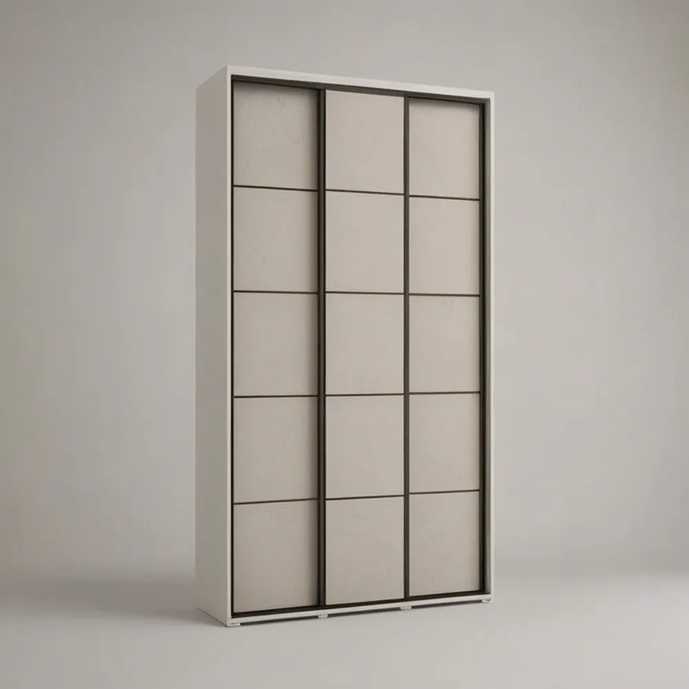 Szafa 180 x 60 x 220 cm Beżar z 3 drzwiami przesuwnymi Profile tkaniny i czarne