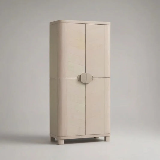 Szafa sypialna 90 x 50 x 180 cm beżowy MDF z 2 drzwiami i owalnymi rękojeściami