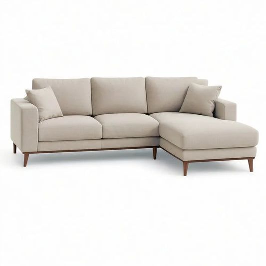 Sofa, Kanapa narożna 250 x 160 x 85 cm z ottomanem w beżowej i tkaniny pokrywy