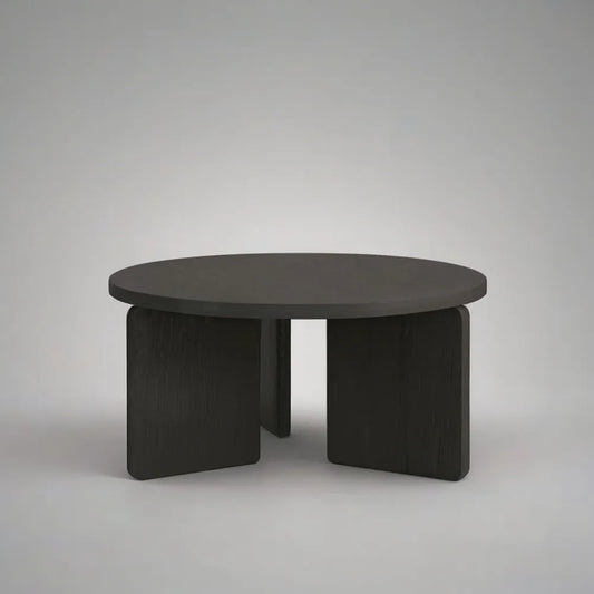 Stolik kawowy, Stół okrągły pokoju dziennego 100x100x40 cm w kolorze czarnym efekt drewna MDF