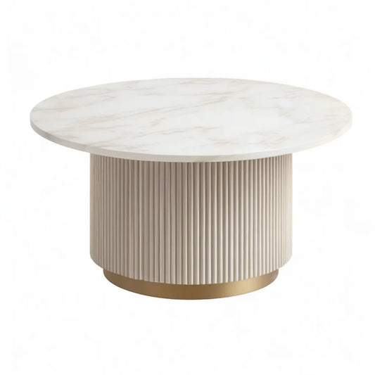 Stolik kawowy, Stół kawowy 80 x 80 x 45 cm sklejony MDF okrągłe złoto białe