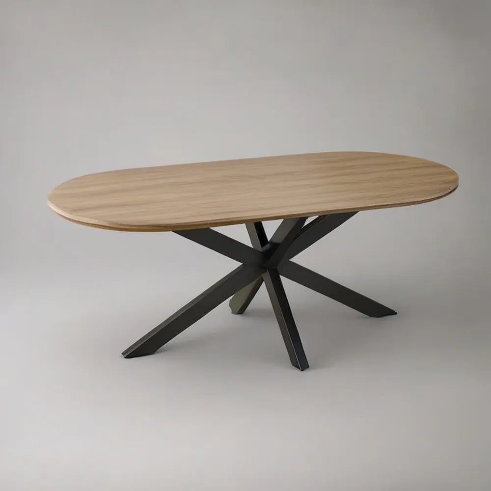 Stolik kawowy, Owalny stolik do kawy 120 x 60 x 40 cm w lekkim dębie z czarnych stalowych nóg