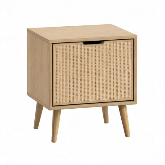 Szafka nocna, Stół z drzwiami 40 x 35 x 60 cm z forniru dębowego MDF i rattanowego braidu prostokątnego charakteru