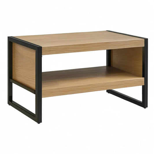 Stolik kawowy prostokątny 80 x 50 x 45 cm z półką z dębu MDF i blachy stalowej