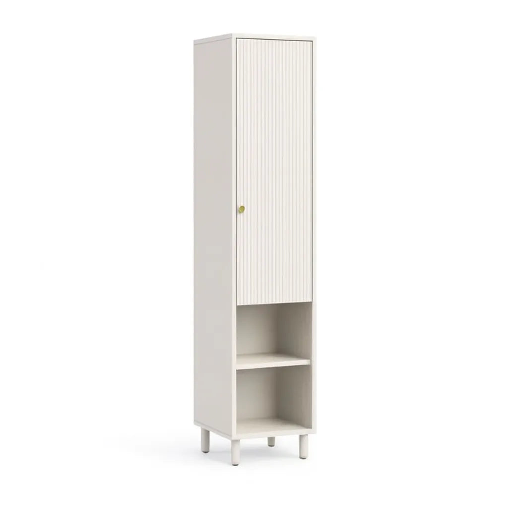 Szafa, Wąska szafa z drzwiami i otwartych przegródkami z MDF 45 x 40 x 180 cm biały