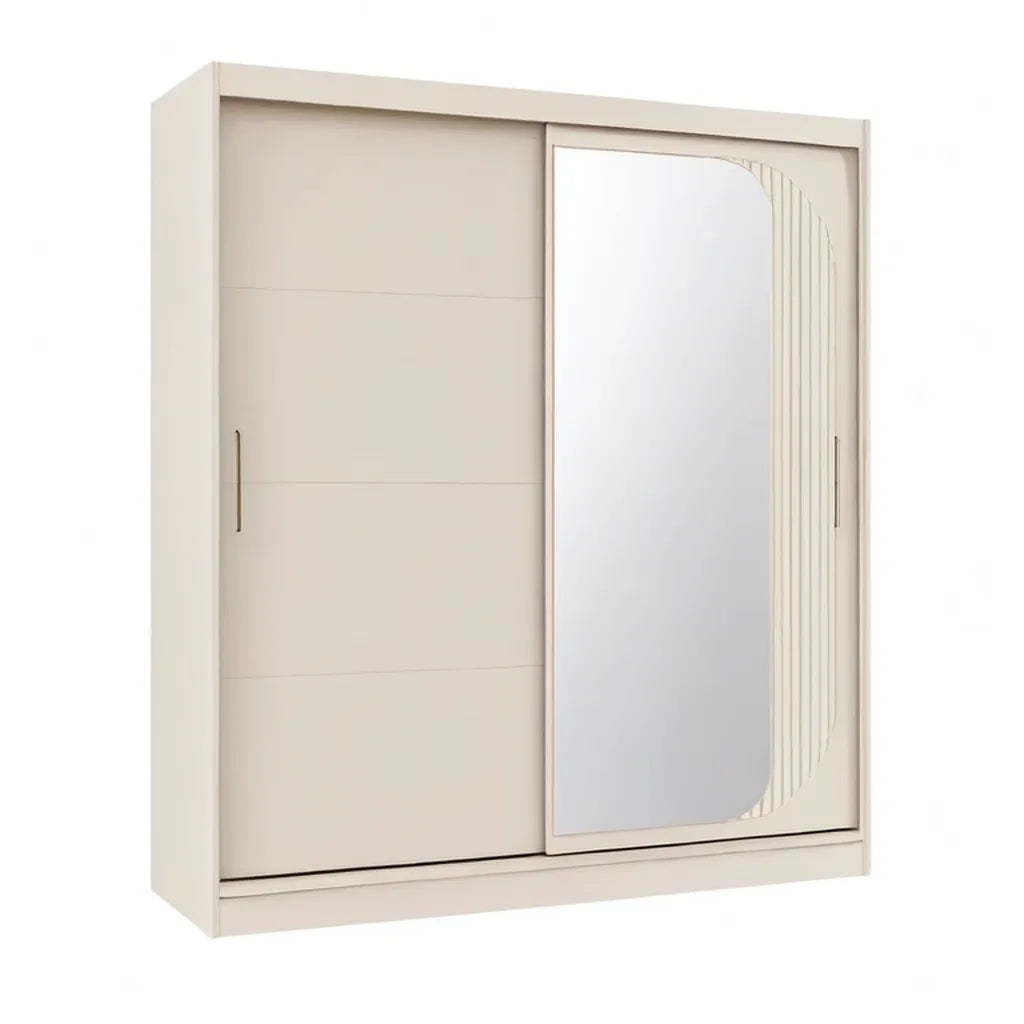 Szafa, 2 drzwi przesuwne prostokątna szafa z lustrem 180 x 60 x 200 cm w białym MDF krem