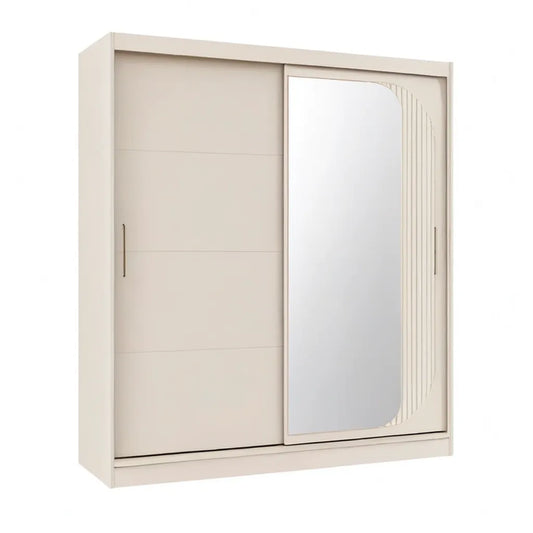 Szafa, 2 drzwi przesuwne prostokątna szafa z lustrem 180 x 60 x 200 cm w białym MDF krem