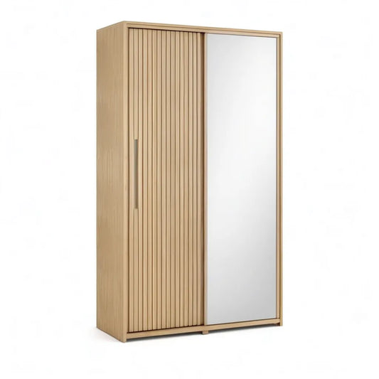Szafa, Przesuwana szafka drzwi z lustrem 100 x 60 x 200 cm MDF fornir drewniany z drewna dębowego prostokątna naturalna