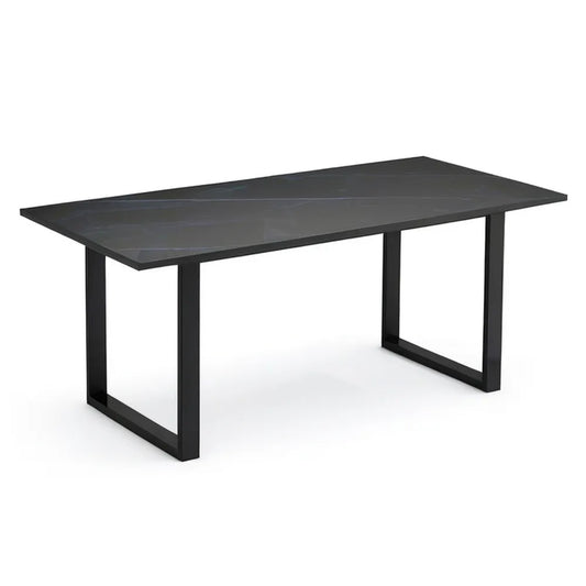 Stół do jadalni, Prostokątny stół do jadalni 200 x 90 x 75 cm czarny marmur efekt z czarnych stalowych nóg