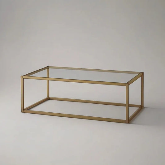 Stolik kawowy, prostokątny stolik do kawy 120 x 60 x 40 cm w przezroczystym szkle i złotej stali
